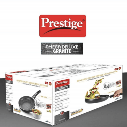 Prestige Non-Stick Omega Deluxe Granite Fry Pan | 24 Centimetre | Black | Induction Base | 5 Layer Non-Stick Cookware | Dishwasher Safe | 2-Layer Metallic Finish Visit the Prestige Store - Image 3